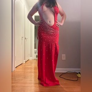 Red jeweled stripper gown